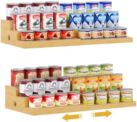 2-Pack Expandable Bamboo Can Organizer for Pantry Display, Holds 48 Cans by NuoyuanShen