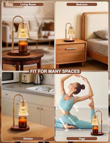 Candle Warmer Lamp with Dimmer & Timer，Adjustable Height for Jar Candles, Birthday Gifts for Mom Women Sister, Housewarming for New Home Decor, Wax Warmer for Jar Candles with 2 Bulbs (Amber-gold) - Image 6