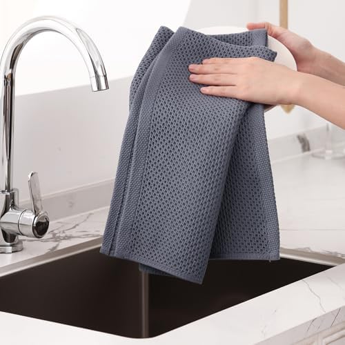 Homaxy 100% Cotton Oversized Waffle Weave Kitchen Towels 4-Pack, Dark Grey - Image 4