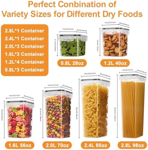 15 PCS Airtight Food Storage Containers with Lids, Plastic Kitchen and Organization Canisters for Cereal, Dry Food, Flour and Sugar, BPA-Free, PVC-Free, Includes Labels & Marker - Image 4