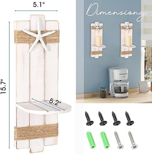 SOMTO White Starfish Wall Candle Sconces,Beach Themed Wall Decor Ocean Wall-Mount Candleholders,Nautical Style Bathroom Decor, Coastal Farmhouse Seashell Candle Holders,Set of 2 - Image 7