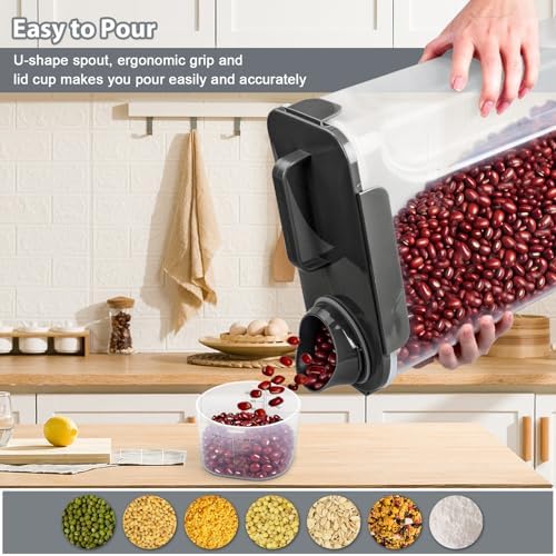 Komzon Rice Storage Containers, 20 LB Rice dispenser with Pouring Spout Large Bin for Flour, Pasta, Grain and Baking, Pet Dog Cat Bird Food Container Grey - Image 3
