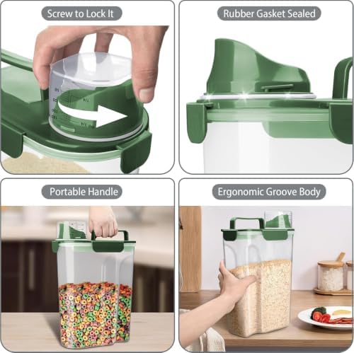 Komzon Rice Storage Containers, 20 lb Rice dispenser with Pouring Spout Large Bin for Flour, Pasta, Grain and Baking, Pet Dog Cat Bird Food Container Green - Image 7