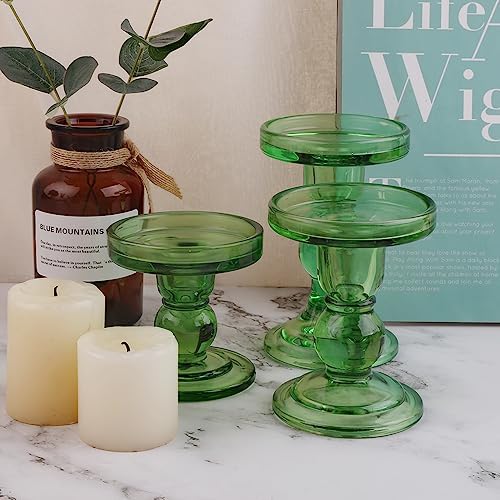3-Piece Set of Green Glass Candlestick, Crystal Candlestick Holder Holder and Conical Candle, Christmas Candle Holder Decoration, Family Living Room Wedding Candle Holder (green1set) - Image 7