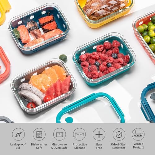 GENICOOK 5 Set Glass Meal Prep Containers with Glass Lids - Image 2