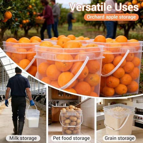 4 Pack 6.6 Gallon Square Plastic Bucket with Orange Lids, Heavy Duty Storage Containers with Handle, Large Clear Plastic Pail for Paint, Cleaning and Industrial Use, BPA Free - Image 4