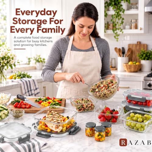 Razab 40 PC Glass Kitchen Storage Containers with Lids, Stackable Set - Image 5
