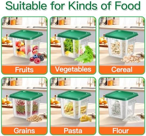 4 pcs 6qt Food Storage Containers with Lid, Square Clear Commercial Storage Containers with Handle and Scale for Food Storage in Home Kitchen & Dining (Green) - Image 5