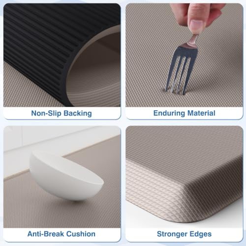StepRite 1-Inch Kitchen Mats for Floor, 2-Piece Anti-Fatigue Rugs, Khaki - Image 3