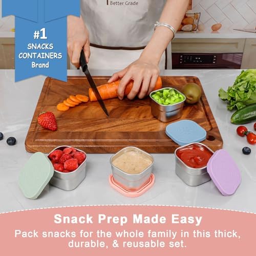 Caperci 4-Pack Stainless Steel Snack Containers with Silicone Lids - 4.7oz Reusable Small Food Containers for Snacks Condiments, Salad Dressing Container, Leak-Proof, BPA-Free - Image 3