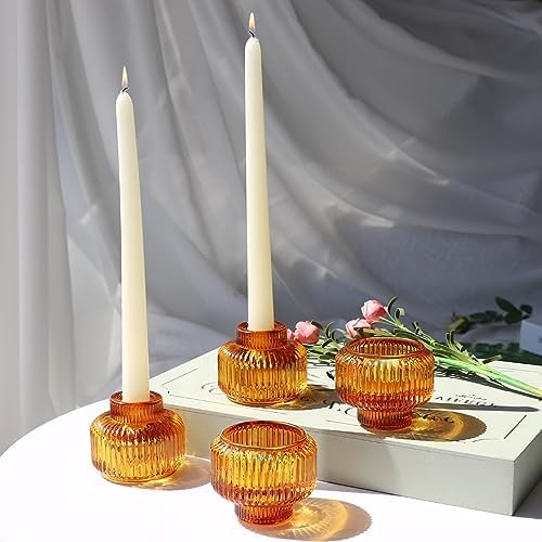 Woho 8pcs Candle Sticks Holder Decor, Amber Taper Candle Holders for Fall - Image 2
