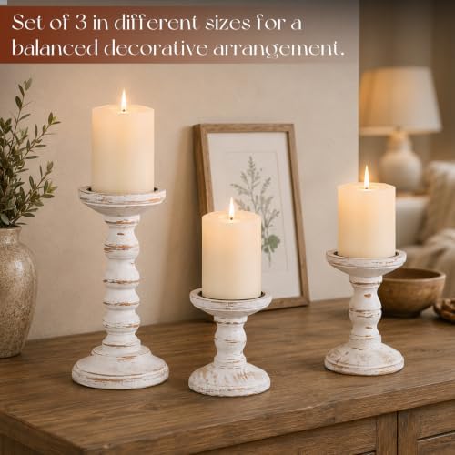Candeldo Wood Candle Holder for Pillar, White Farmhouse Fireplace Decor - Image 2
