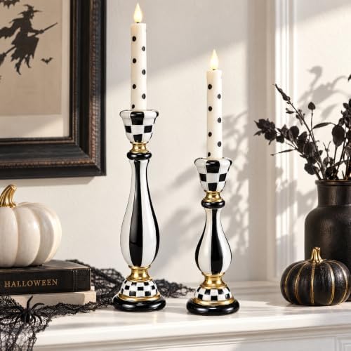2 Pcs Black and White Checkerboard Taper Candle Holder,Classic - Image 4