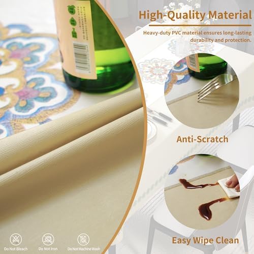 Rectangle Table Cloth,100% Waterproof Tablecloth Oil Proof Spill Proof Vinyl Table Cloth, Wipe Clean Plastic Table Cover for Dining, Camping, Indoor and Outdoor 54" x 78",Flower-Beige - Image 3