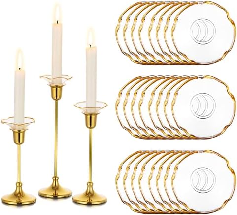 Glasseam Glass Candle Drip Protectors Bulk, 24 Pcs Gold Bobeches for Taper by Glasseam