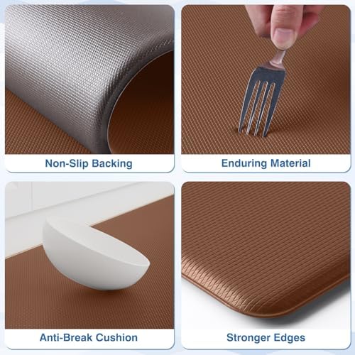 StepRite Kitchen Mats for Floor, 2-Pack Anti-Fatigue Rugs, Terracotta Brown - Image 3