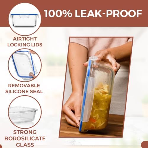 Razab 6.5 Cups / 52 Oz 4 Piece (2 Containers + 2 Lids) Glass Food Storage Containers Set with Airtight Locking Lids - For Storing, Baking & Serving BPA Free, Leakproof - Microwave, Freezer & Oven Safe - Image 4