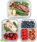 Glass Meal Prep Containers 1 & 2 & 3 Compartments, Airtight, 35 oz, 3 Pack by FITSTRONGHEALTHY