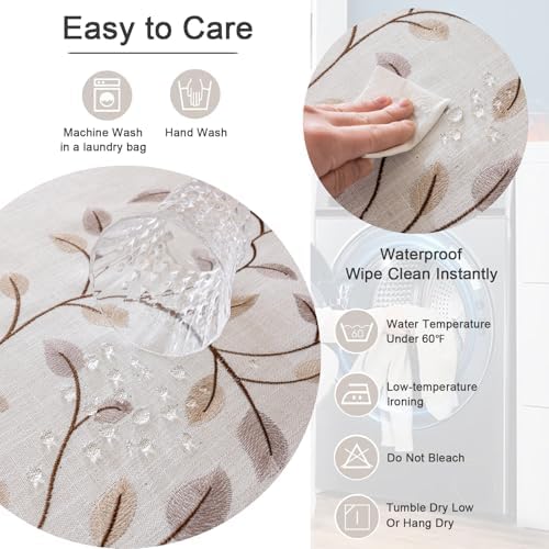 Joyfol Day Rectangle Linen Tablecloth, Heavy Duty Waterproof Tablecloths, Farmhouse Embroidery Leaves Table Cloth with Tassels, Soft Wrinkle Free Table Cover, Coffee Vines, 55''x 86'' - Image 5