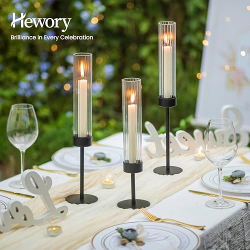 Hewory Black Taper Candle Holders: Candlestick Holders Set of 6 Hurricane Glass Tall Candle Holder for Candlesticks Candle Sticks Holder Decor for Table Centerpiece Wedding Party Christmas Decorations - Image 4