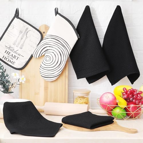 Homaxy 100% Cotton Waffle Weave Kitchen Dish Cloths 24-Pack, Black - Image 6