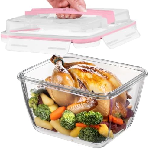 Razab 17 Cups / 132 Oz / 3900ml Large Glass Food Storage Containers with Lids - Leakproof, BPA-Free Large Meal Prep Container Ideal for Roasting Turkey, Store Leftover - Microwave & Oven Safe by RazabHomeGoods