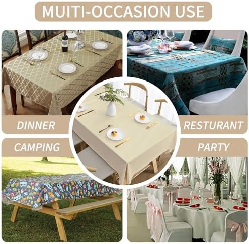 Rectangle Table Cloth,100% Waterproof Tablecloth Oil Proof Spill Proof Vinyl Table Cloth, Wipe Clean Plastic Table Cover for Dining, Camping, Indoor and Outdoor 54" x 120",Beige - Image 5