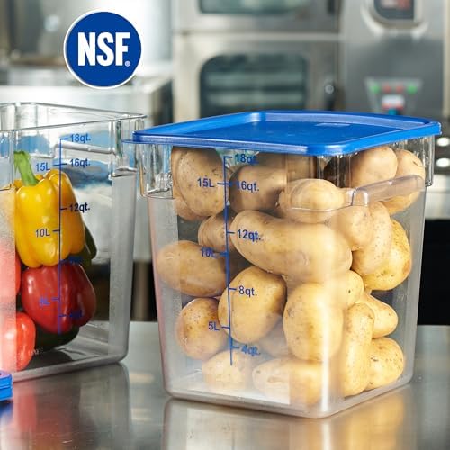 CURTA 4 Pack Food Storage Containers with Blue Lids - NSF Listed Commercial Grade in 18.0 Qt - Square, Clear, Polycarbonate - Image 3