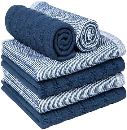 Bumble Premium Dish Cloths 13"x13" (6 Pack) | 100% Natural Ring Spun Cotton | 400 GSM | Highly Absorbent & Soft |Yarn Dyed & Solid Dyed Terry Dish Cloth Set - Blue - Image 5