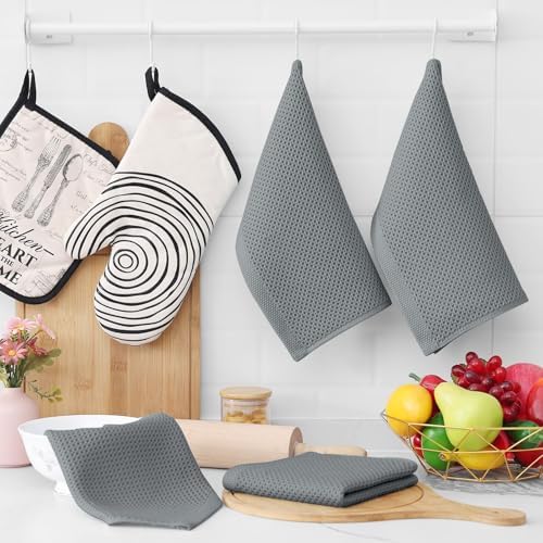 Homaxy 100% Cotton Waffle Weave Kitchen Dish Cloths 24-Pack, Grey - Image 6