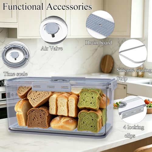 Clear Bread Box with Lid ,Time Recording Airtight Bread Container Grey - Image 5