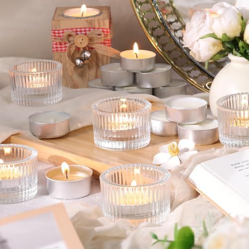 HAVITI 18 Pack Clear Tealight Candle Holders with Candles, Glass Votive Set - Image 5