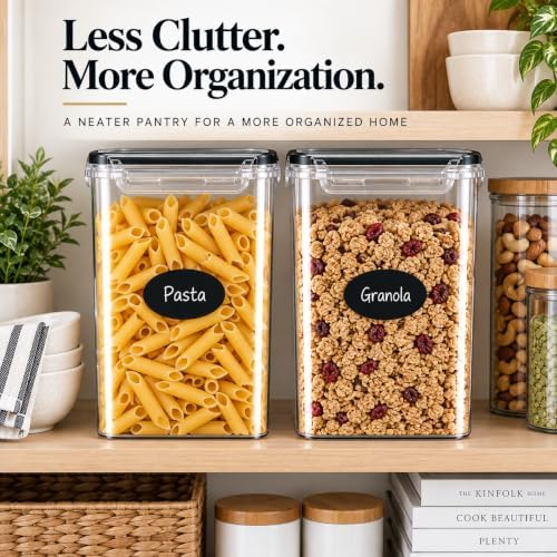 DWËLLZA KITCHEN Large Flour Sugar Storage Containers Set of 2; 175 FL. oz - 5.2L Plastic Airtight Food Storage Containers with Lids for Kitchen Pantry Organization - Food Containers, Labels & Marker - Image 6