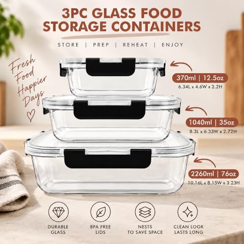 Razab 3 Pack (76/35 / 12.5) Oz Large Glass Storage Containers with Lids - Image 2