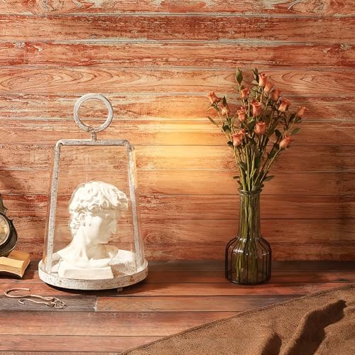 9" Wide Modern Farmhouse Metal Hurricane Candle Holder with Handmade Sturdy Glass Sleeve in Vintage White for Pillar Candle & Plants, Glass Hurricane Lantern, Industrial, Minimalistic - Image 5