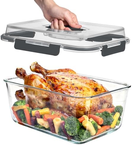 Razab 6500ml / 220 Oz / 28 Cups Extra Large Glass Food Storage Containers with Lids - Leakproof Glass Meal Prep Containers with Locking Lids for Roasting & Storing Leftover - Microwave & Oven Safe by RazabHomeGoods