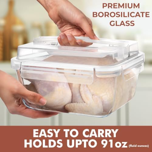 Razab 2700ml / 91Oz / 11.5 Cups Large Glass Food Storage Containers with Lids - Glass Meal Prep Containers for Roasting & Storing Leftover, Glass Lunch Container, Microwave & Oven Safe - Image 2