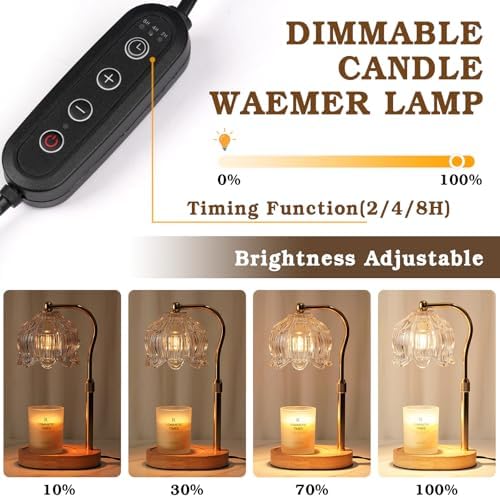 Funistree Flower Candle Warmer Lamp with Timer, Dimmable Candle Lamp Warmer, Christmas Birthday Gifts for Women Mom Her, Housewarming Home Decor, Lotus Wax Warmer for Yankee Candles - Crystal Clear - Image 3