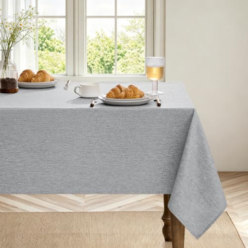 Decorelia Faux Linen Tablecloth for Dining Room, 52 x 70 Inch (4-6 Seats), Cool Grey - Image 2