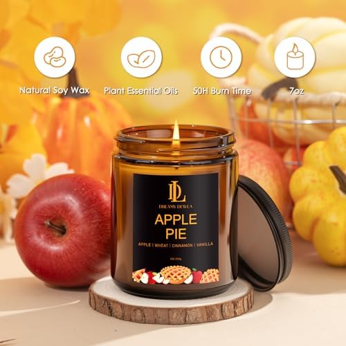 DL DREAMY DEWLA Fall Candle, Apple Pie Scented for Home, 7oz Soy Wax - Image 2