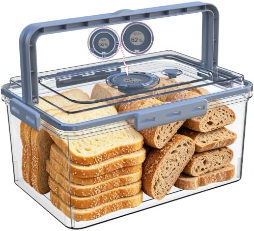 Bread Box With Digital Hygrometer, Portable Bread Boxes with Lid and Handle,New Upgrade Time Recording Bread Storage Container for Homemade Breads,Toast, Bagel, Donut and Cookies,Gifts for Mom Dad by Honbuty