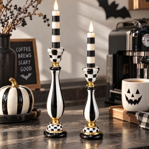 2 Pcs Black and White Checkerboard Taper Candle Holder,Classic by Acellegic