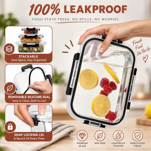 Razab 3 Pack (76/35 / 12.5) Oz Large Glass Storage Containers with Lids - Image 3