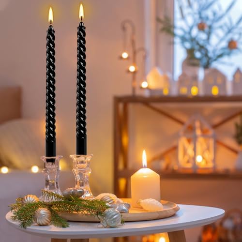 WPONSZU 10 Inch Black Spiral Taper Candle Set, 12 Pack Unscented Dripless Candlesticks for Halloween,Dinner,Party Brithday Wedding and Home Decoration - Image 6