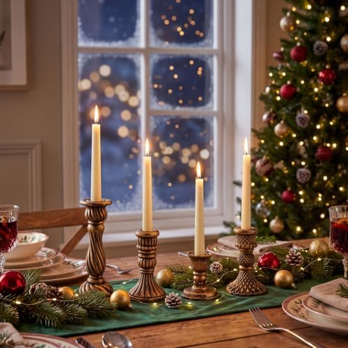 8 Pcs Christmas Vintage Candlestick Holders, Bronze - Image 5