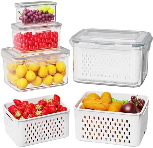 Dayacoco Fruit Storage Containers for Fridge 4 Pcs with Drain Basket by Dayacoco