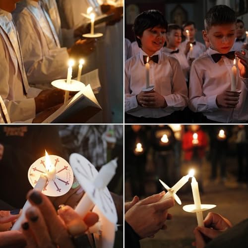 YOROXRG 100 pcs Church Candles with Drip Protectors for Devotional Candlelight Vigil Service, Unscented White 5" H X 1/2" D, No Smoke, Shabbat, Praye - Image 3