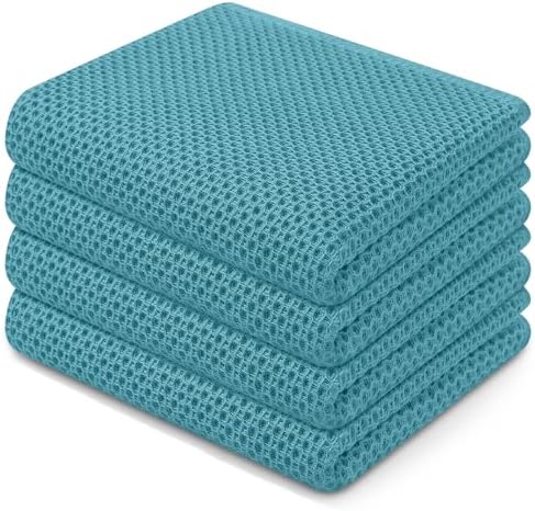 Homaxy 100% Cotton Waffle Weave Kitchen Dish Towels 4-Pack, Lake Blue by Homaxy