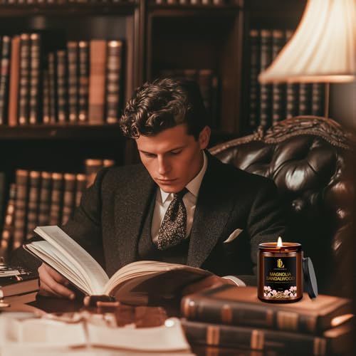 Magnolia & Sandalwood Scented Candles, Soy Candle for Home Scented, Amber Jar Candles Gifts for Men Women, 7oz - Image 5