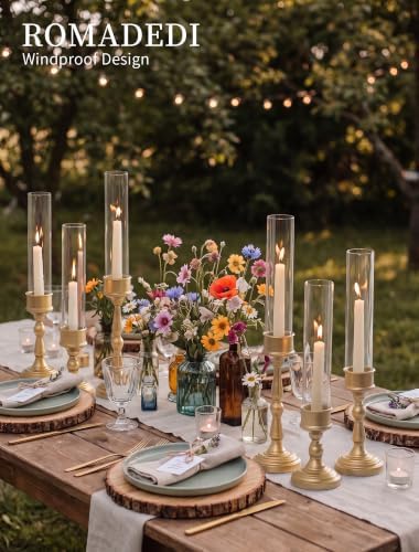 Romadedi Glass Hurricane Candle Holder, Gold Candlestick Holders, Set of 6 - Image 2